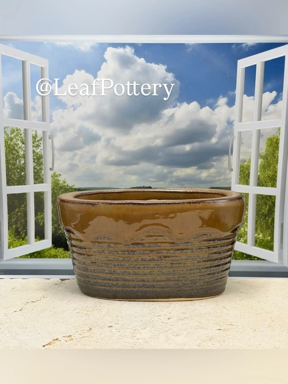 Brown Ceramic Oval Planter with Drainage Hole | Speckled Brown Pottery Plant Pot